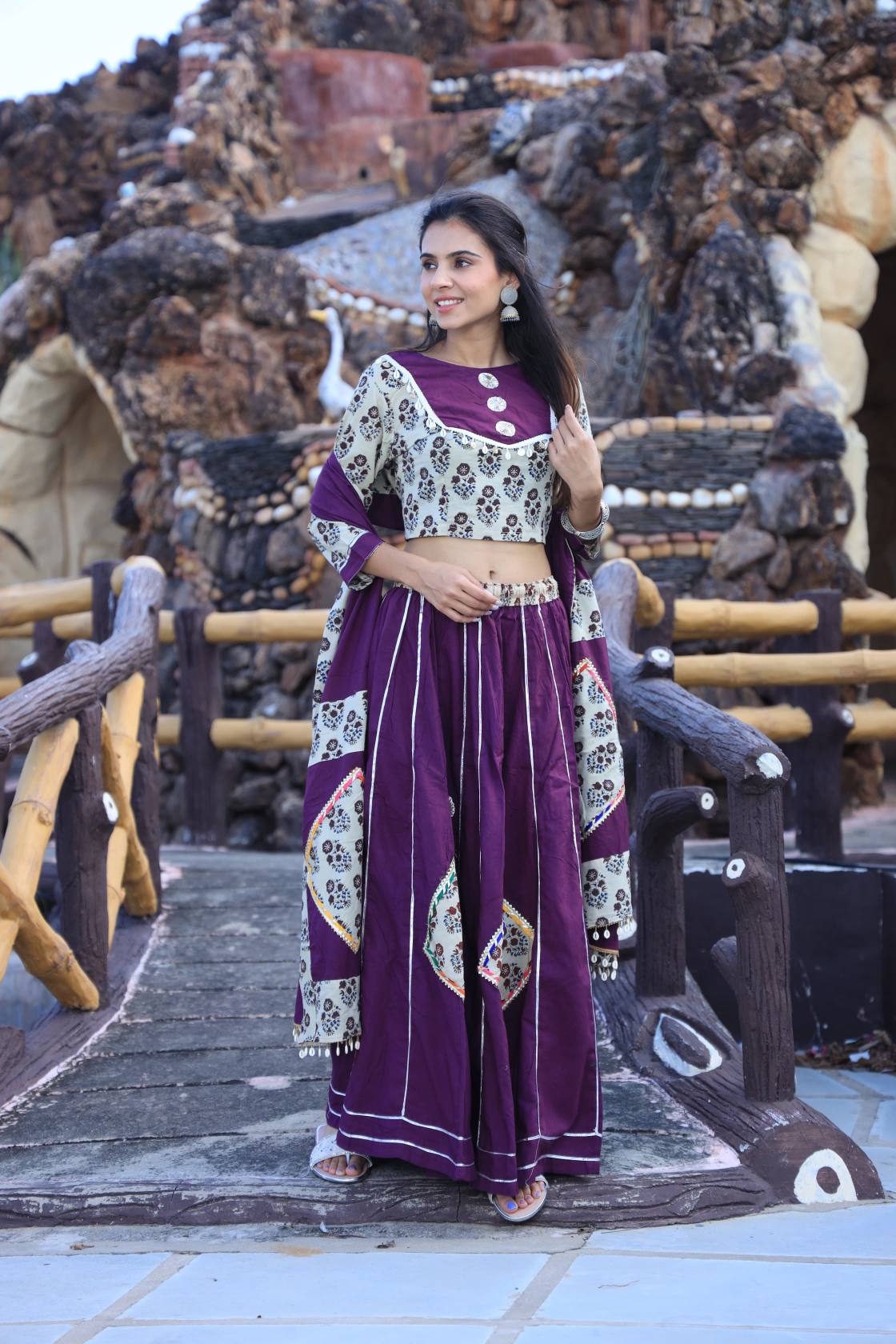 Purple Cotton Lehenga Set