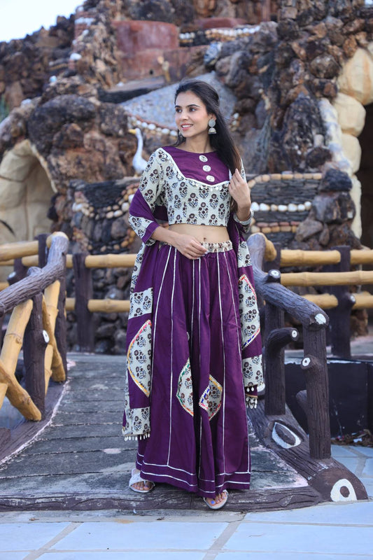 Purple Cotton Lehenga Set