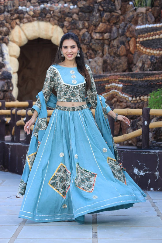 Navratri Mul Cotton Pastel Comfort Fit Lehenga Set