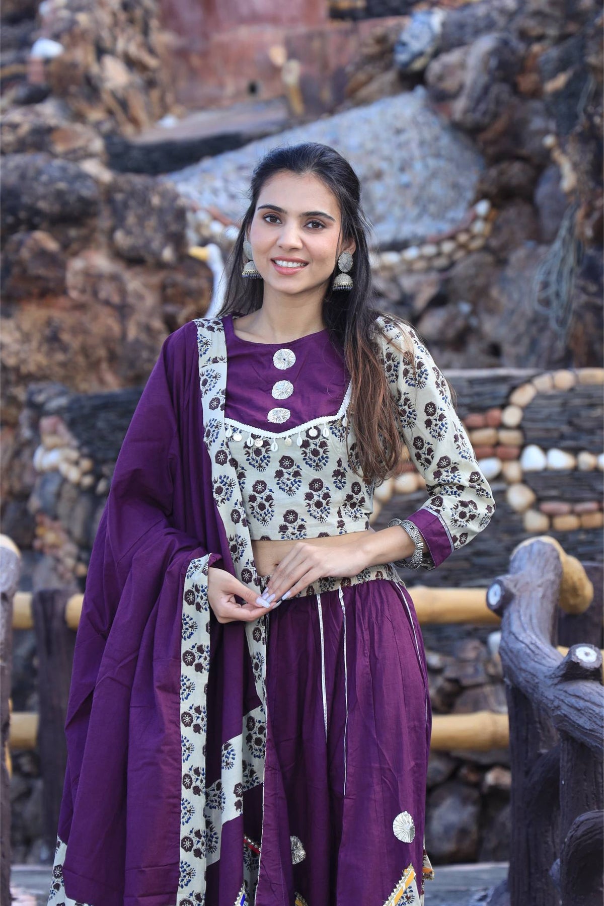 Purple Cotton Lehenga Set