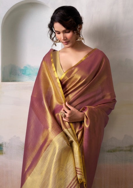 Golden Fire Tissue Silk Saree, Party Wear Saree, Diwali Bestseller saree for women