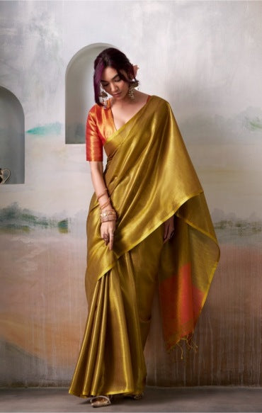 Golden Volcano Soft Tissue silk saree