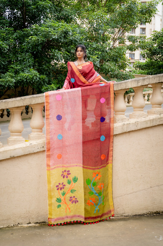 Linen Jamdani 12 yards Saree