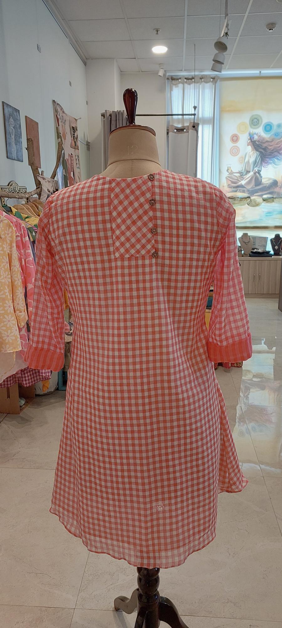 Handwoven Red Checks Cotton Dress
