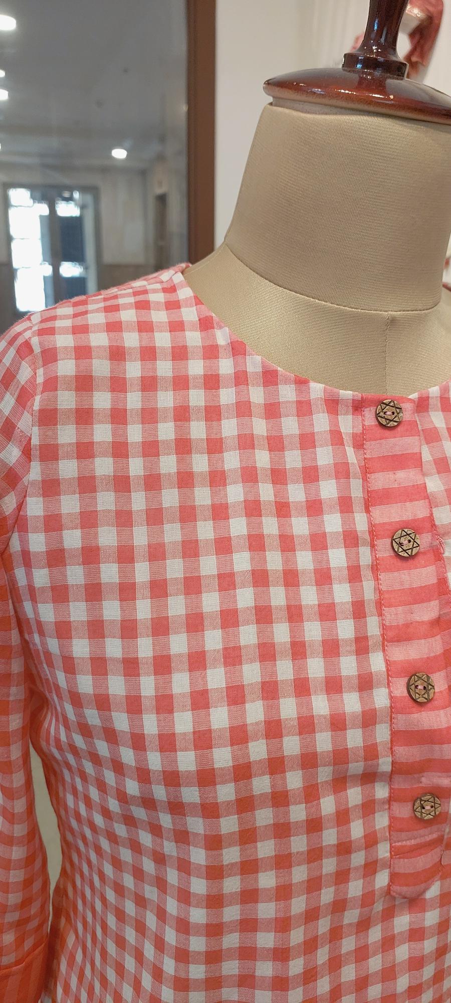 Handwoven Red Checks Cotton Dress