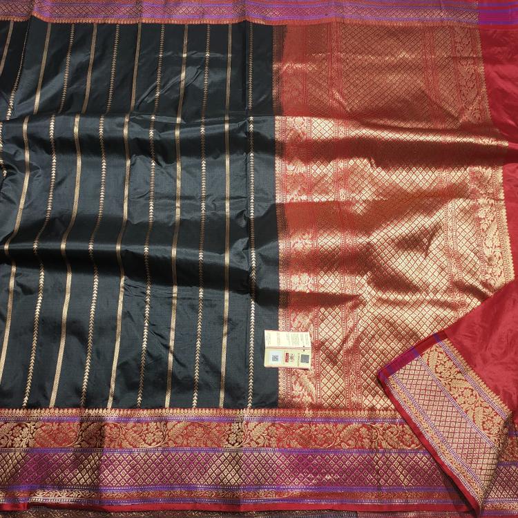 Antique Zari Black Banarasi Silk saree 