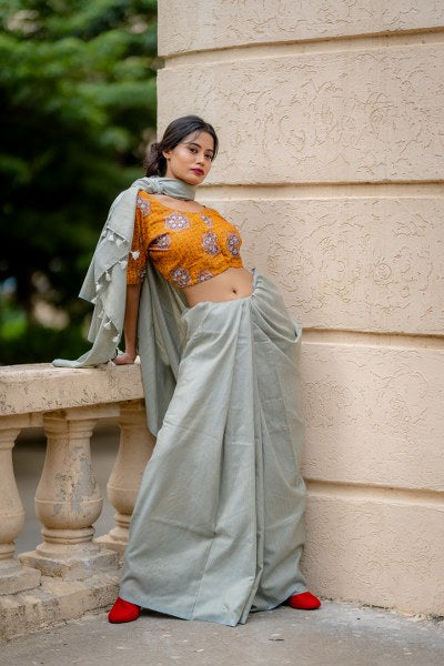 Ash grey Saree