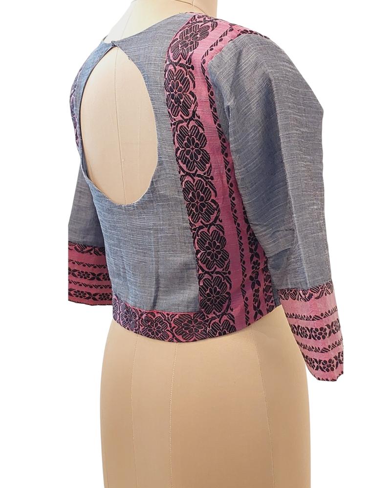 Begumpuri Cotton Grey Pink 3/4 sleeves Readymade Blouse