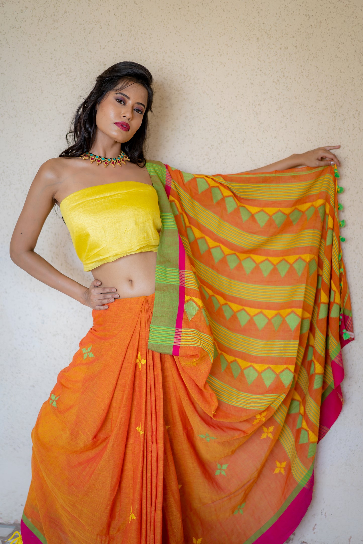 Begumpuri Khadi Orange Saree