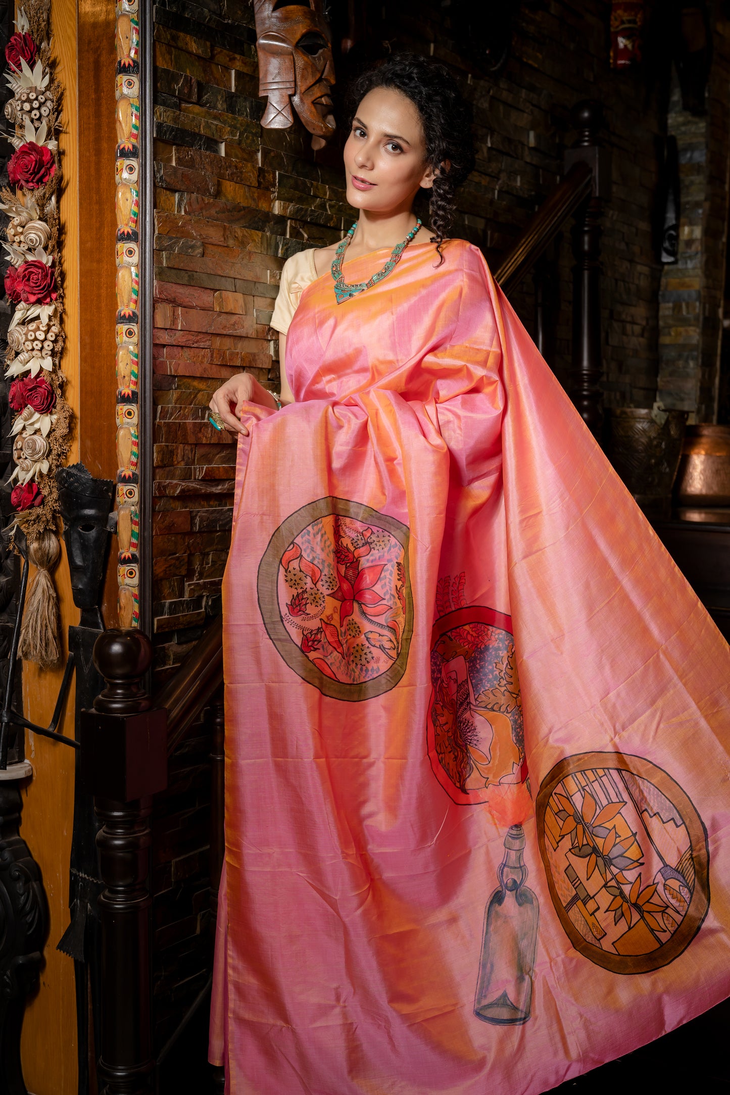 Quirky Soda bottle Handpainted Silk saree