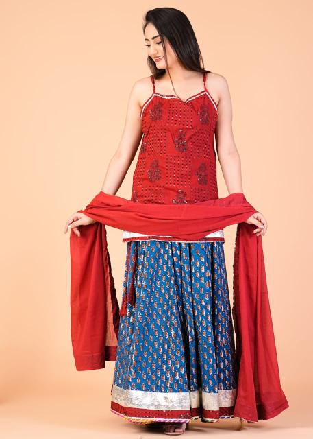 Blue Red Lehenga 