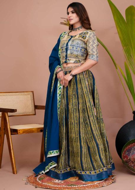 Blue vertical Mustard Lehenga