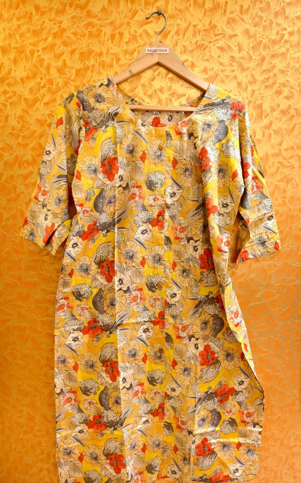 Collar neck kurti yellow 