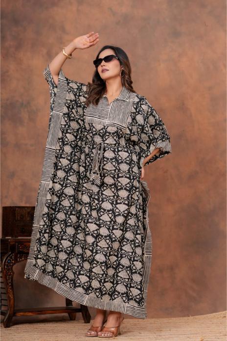 Shop mul mul cotton kaftans for daily wear. Super soft pure cotton long kaftans in floral prints for you.