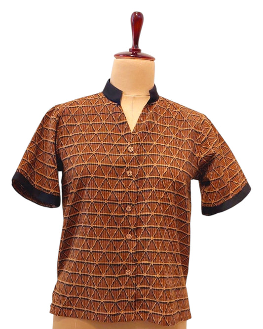 Natural Dye Organic Cotton Shirt, Mocha Mousse design, Earthy Shirt, Casual Women's shirt, Wabi Sabi Shirt, Pure Cotton Shirts, mandarin Collared Shirt, Unique Print Shirt 