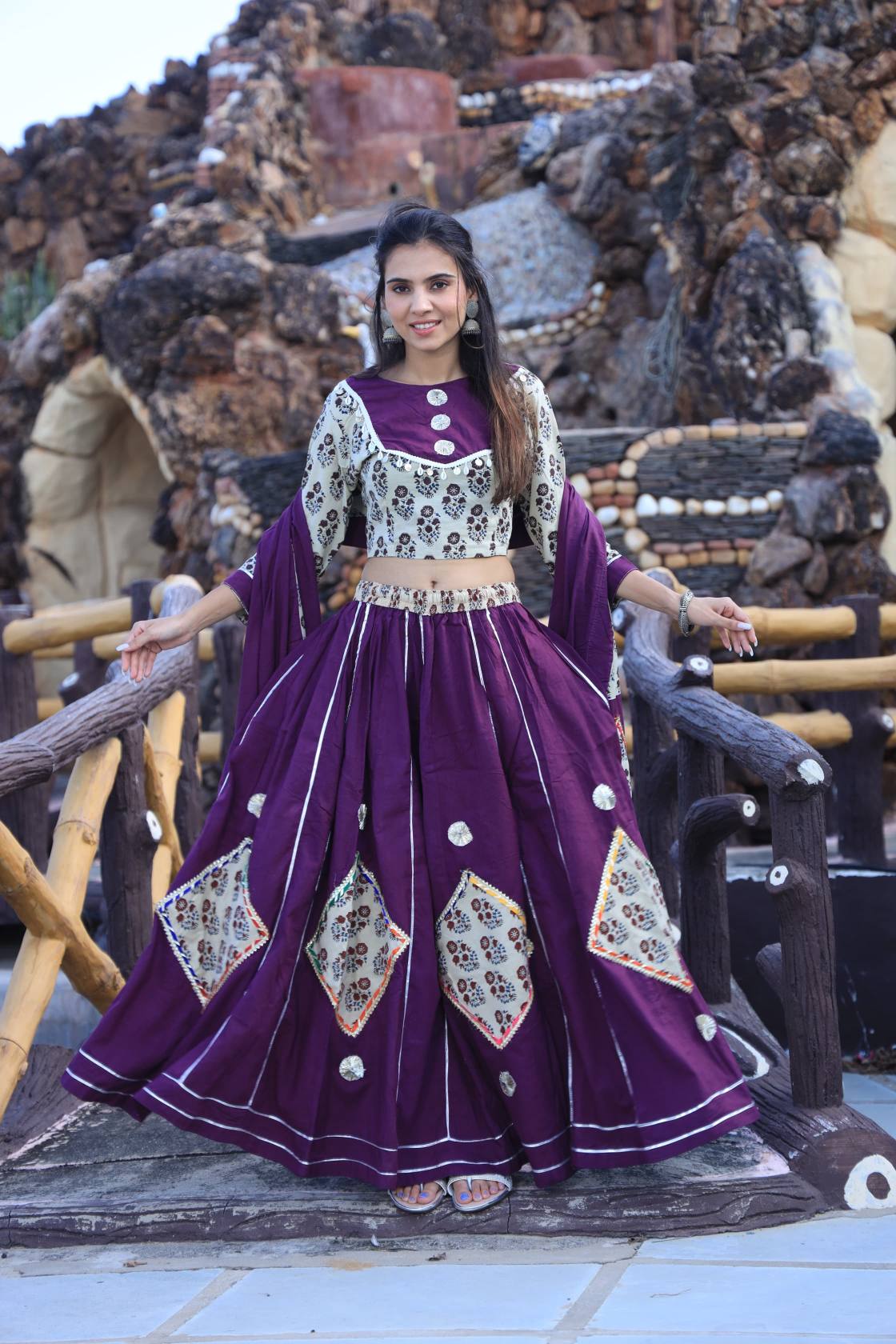 Purple Cotton Lehenga Set