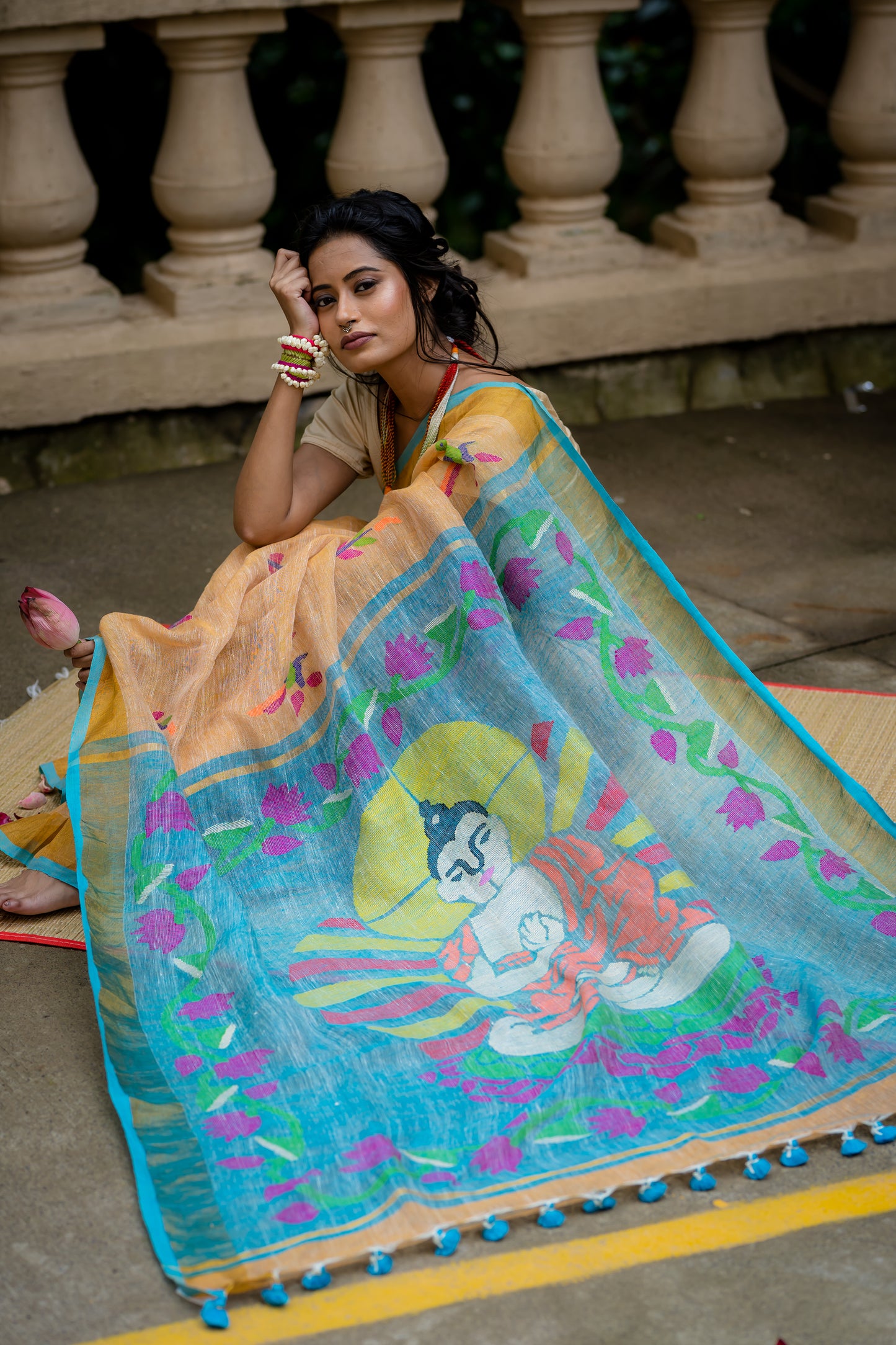 Linen Jamdani Buddha Saree