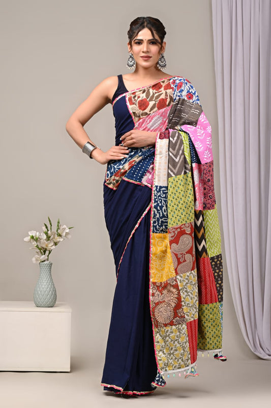 Dark blue cotton saree