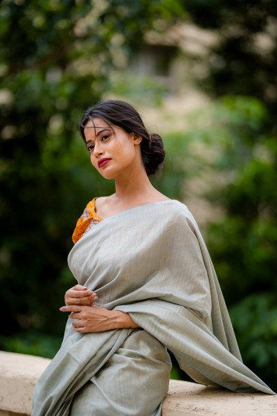 Grey Saree Durga Puja