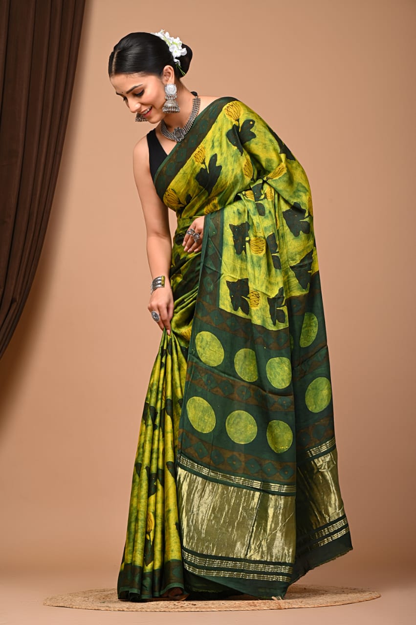 Eco Block Print saree