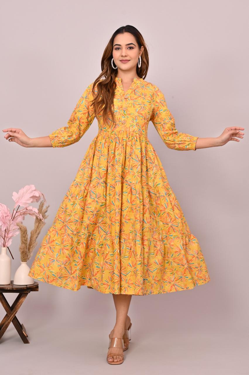 Floral yellow cotton  Dress