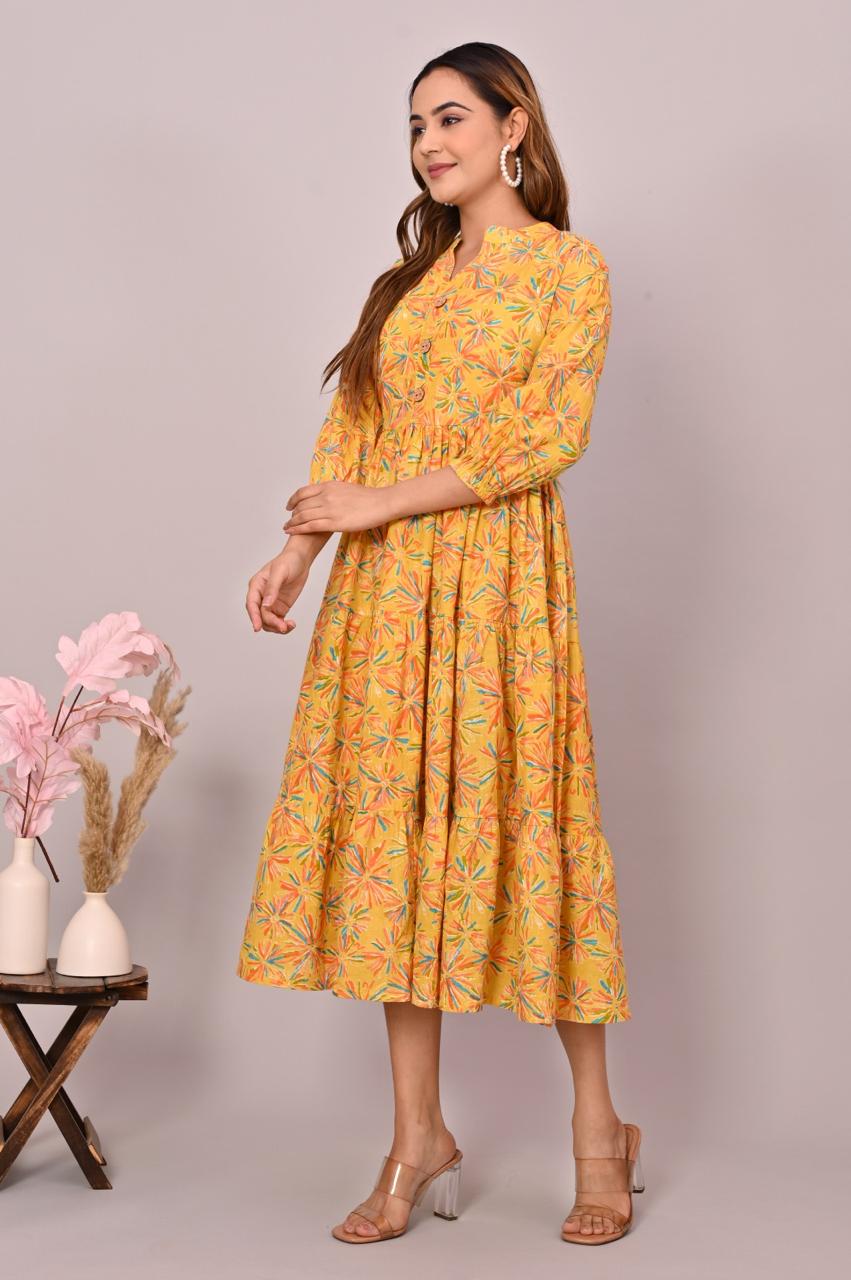 Floral yellow cotton Dress