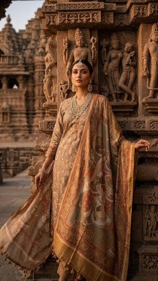 Maheshwari Silk Devi Art Suit Set | Luxury Festive Collection