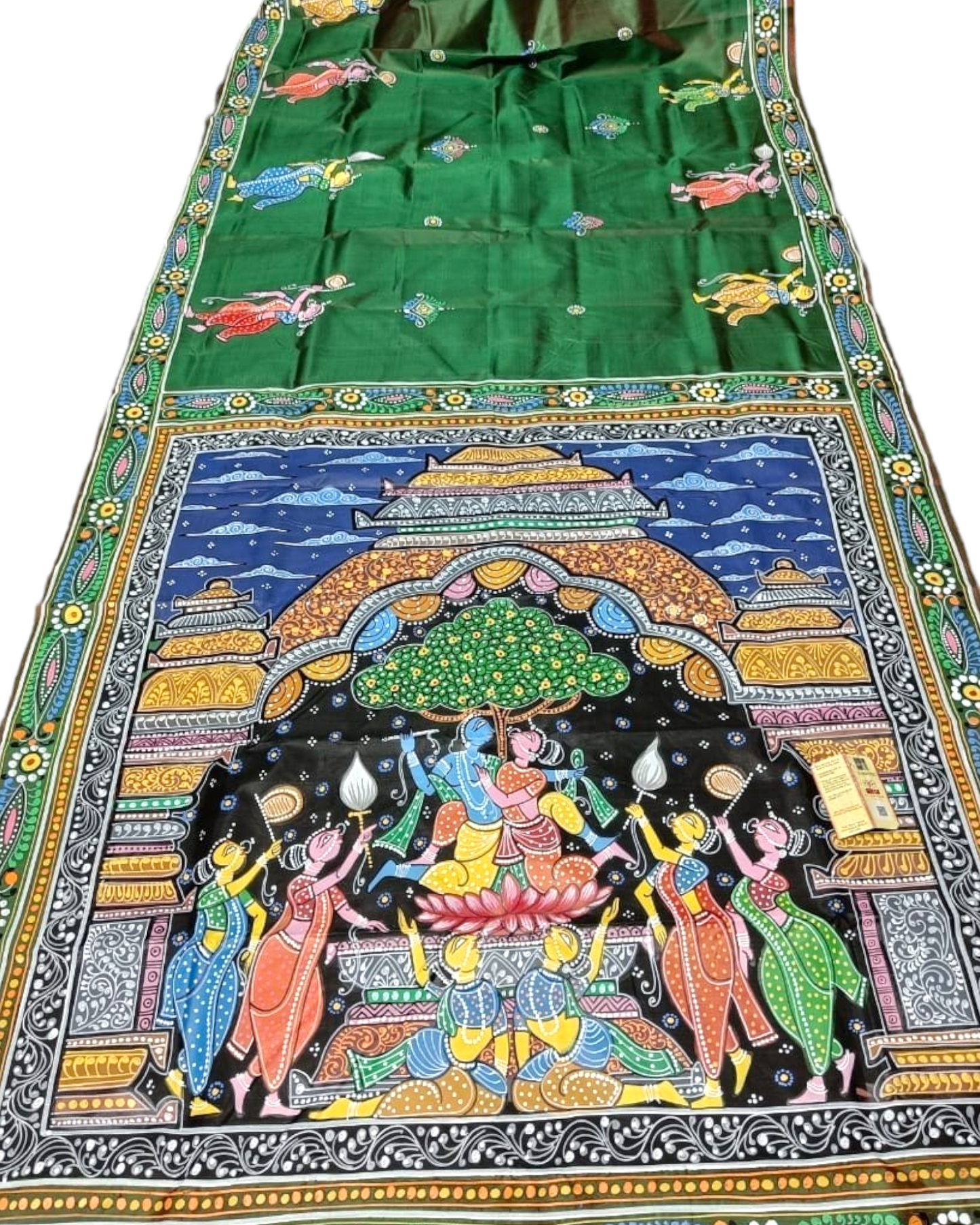 Green Pattachitra Silk saree