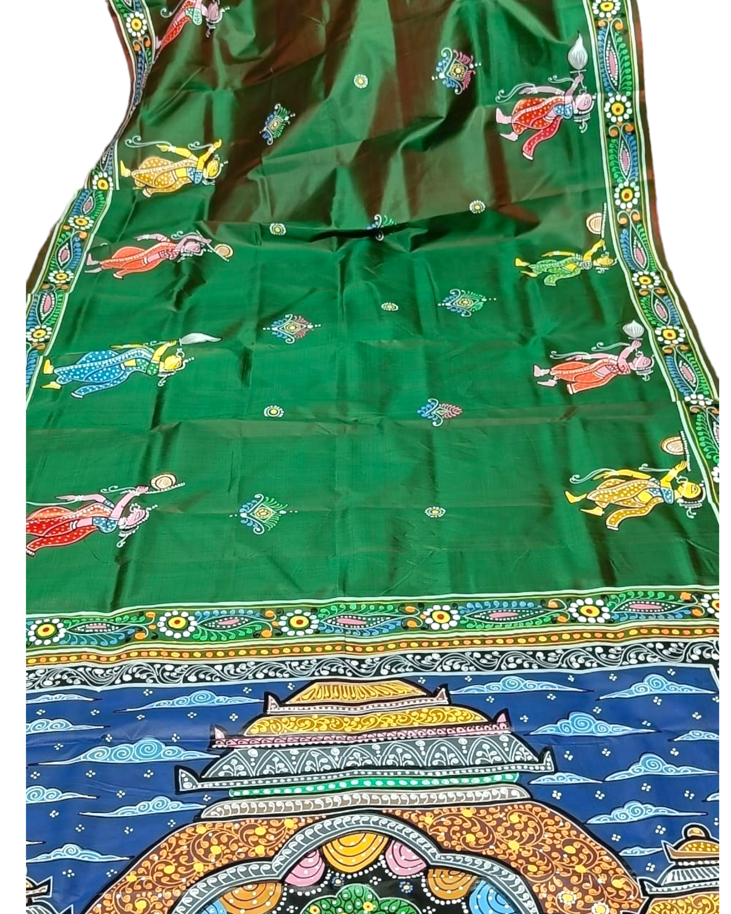 Green Pattachitra Silk saree