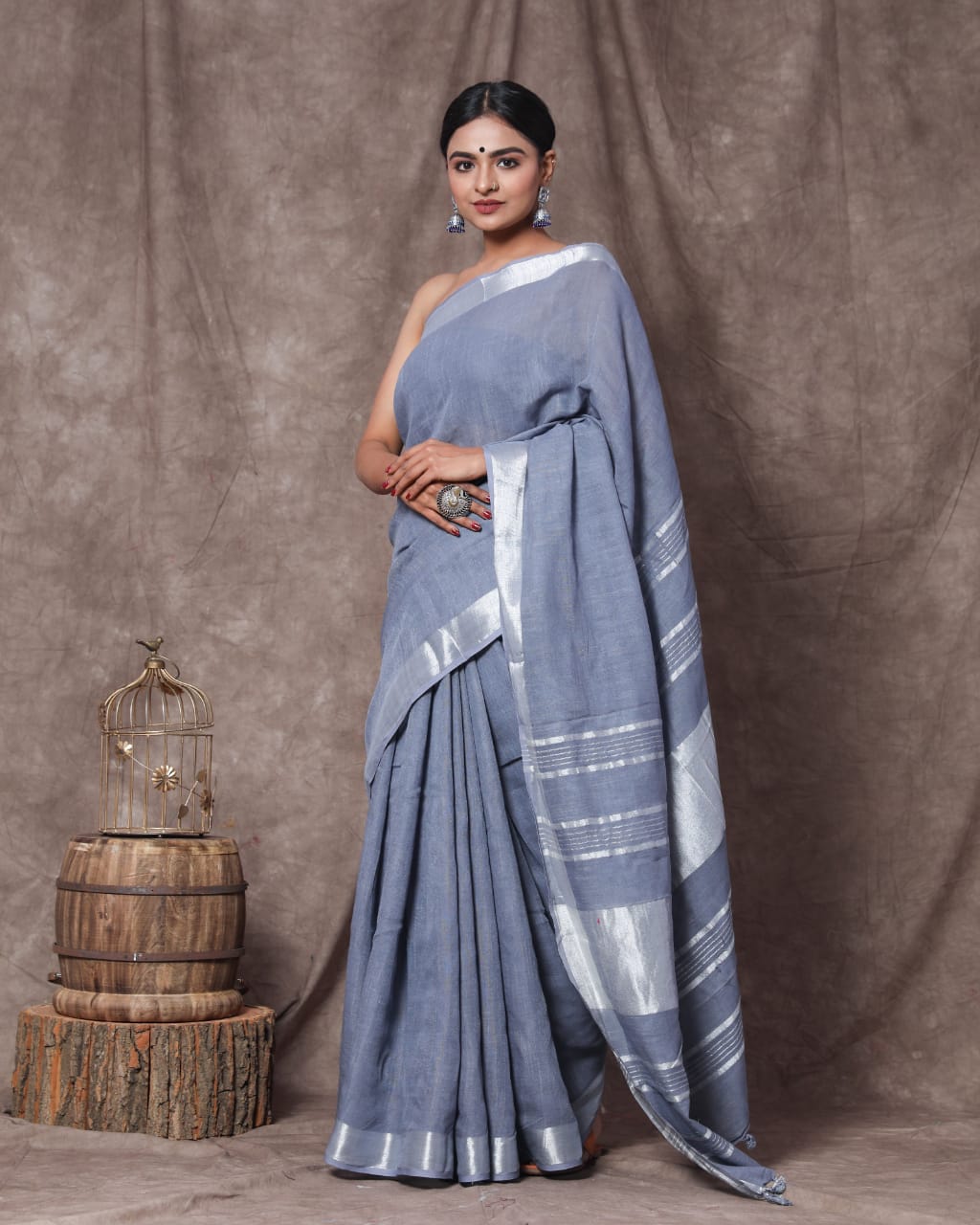 Grey cotton Saree