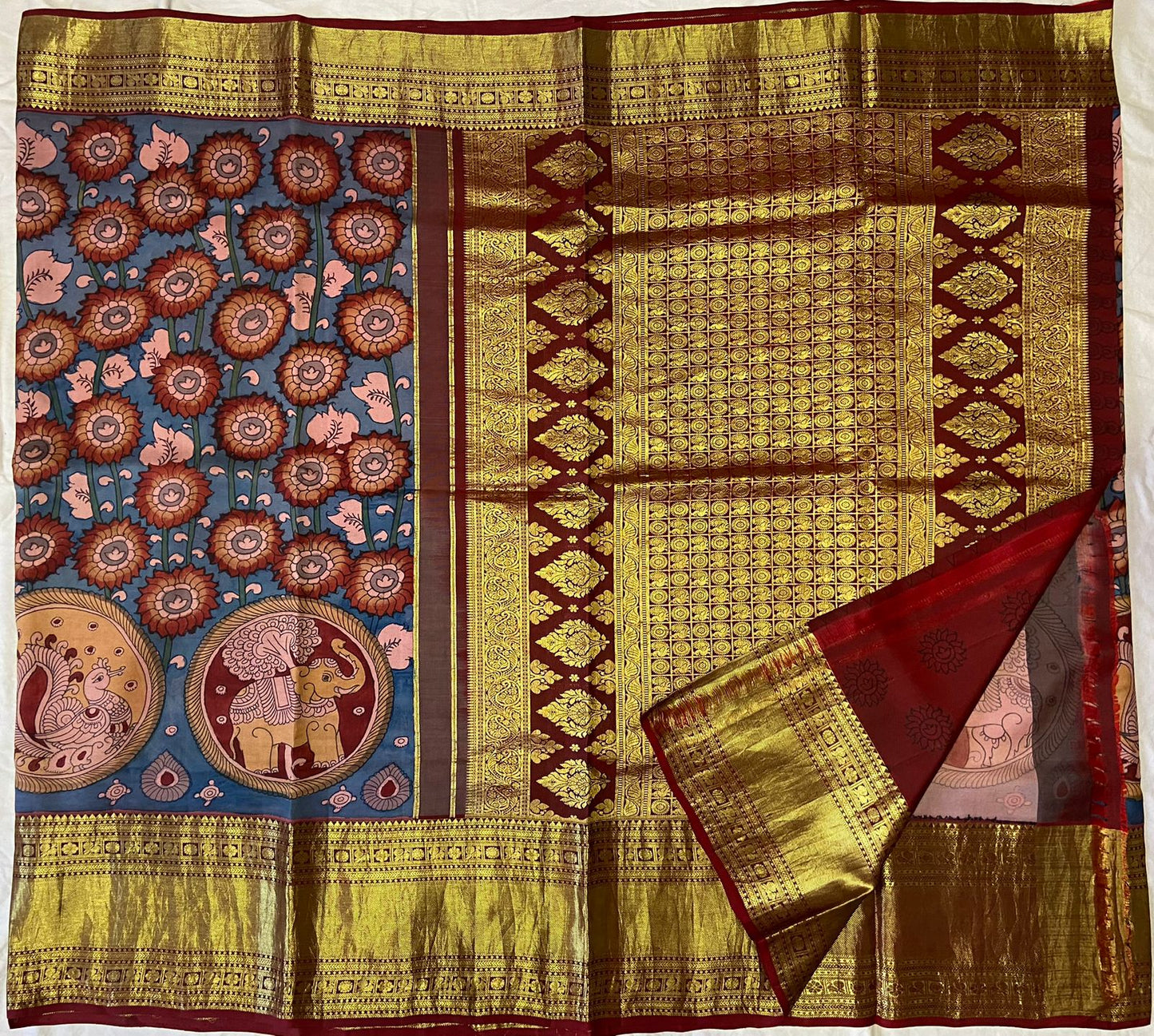 Pen Kalamkari Kanchipuram Silk sarees