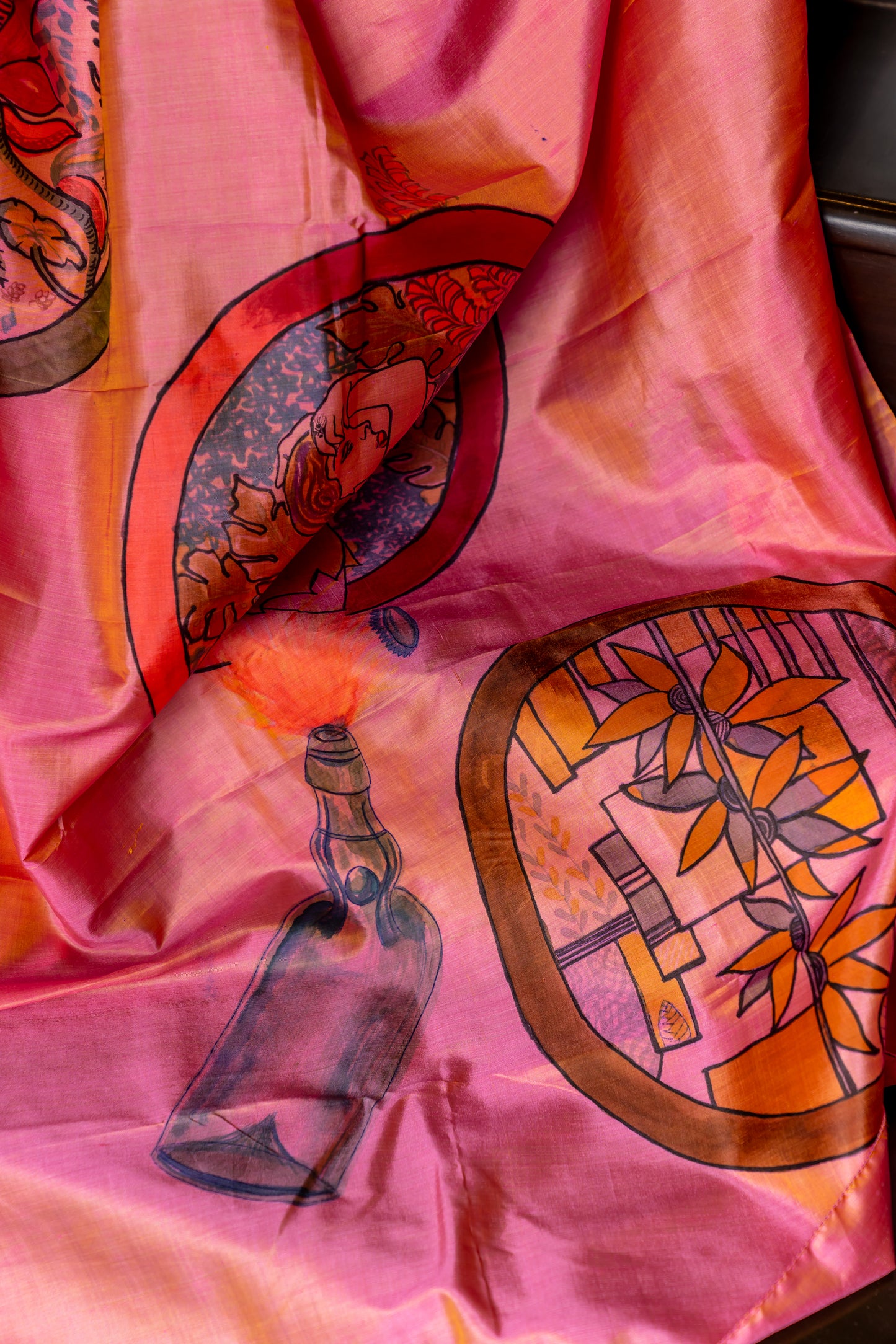 Quirky Soda bottle Handpainted Silk saree