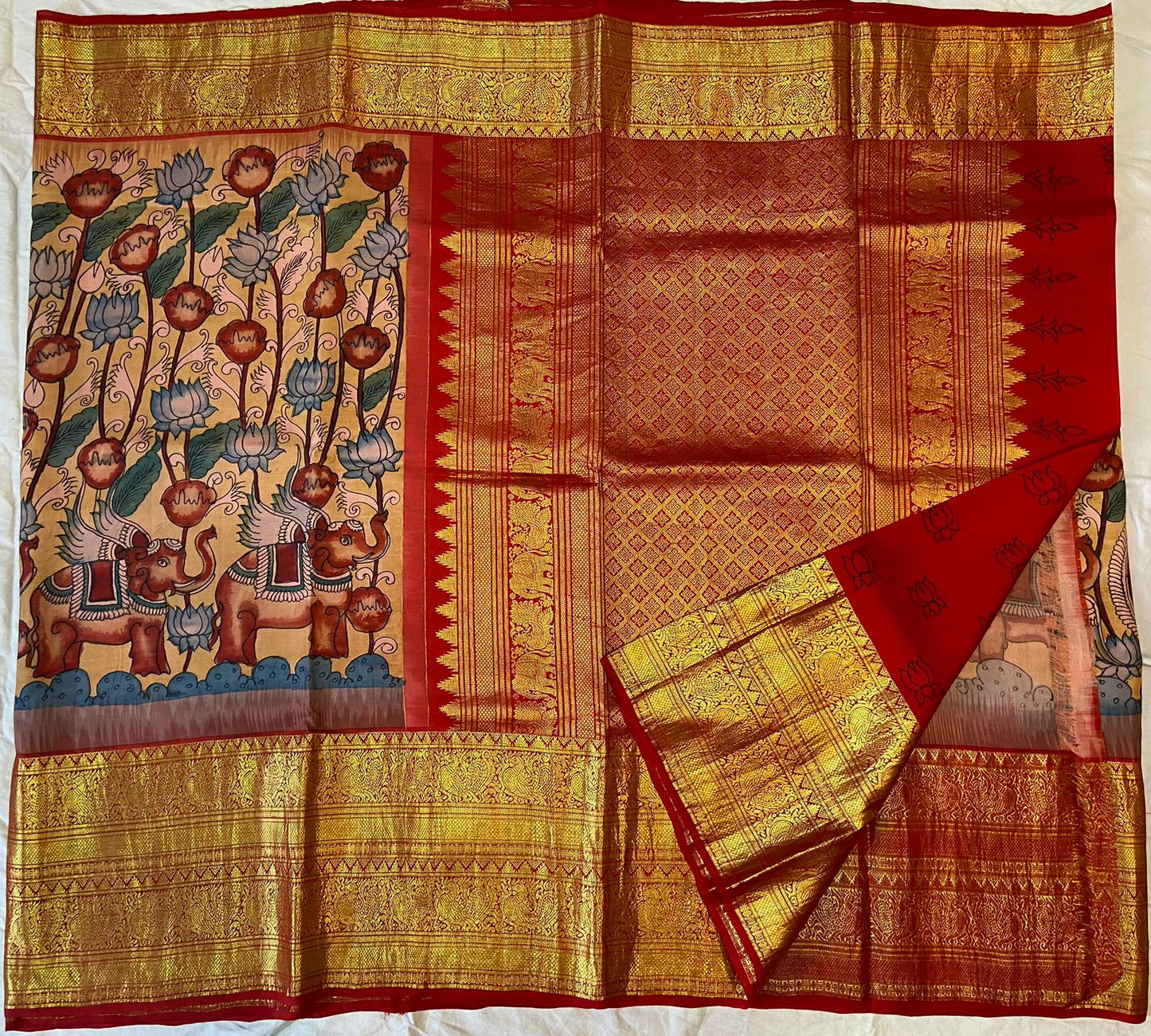 Pen Kalamkari Kanchipuram Silk sarees