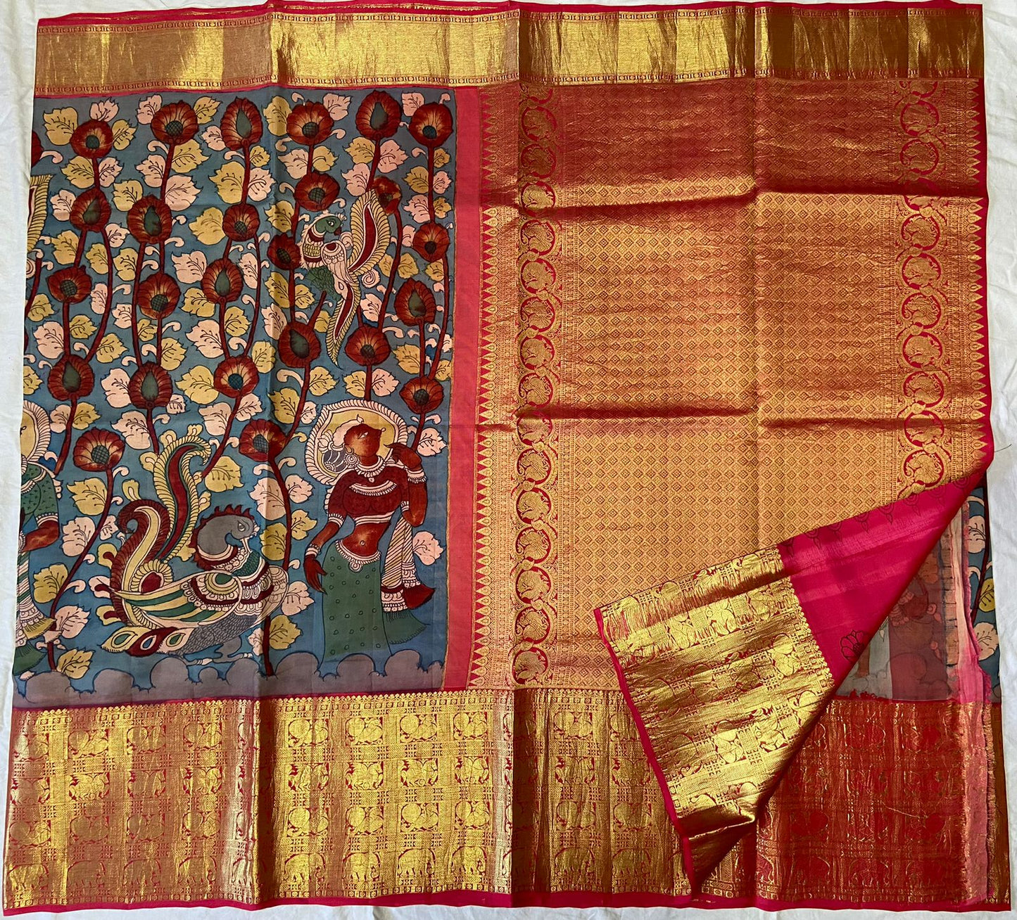 Pen Kalamkari Kanchipuram Silk sarees