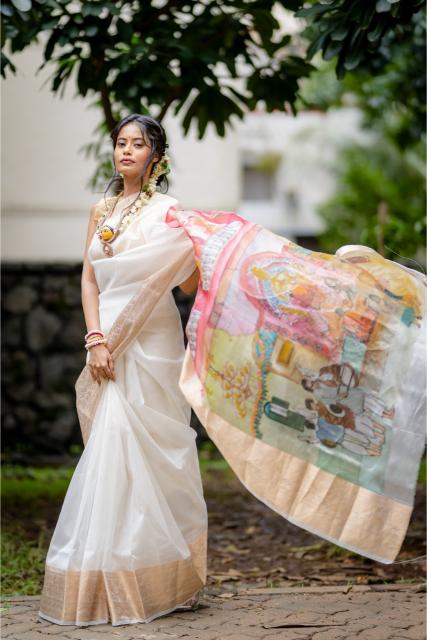 Durga Hand painted Organza Silk saree