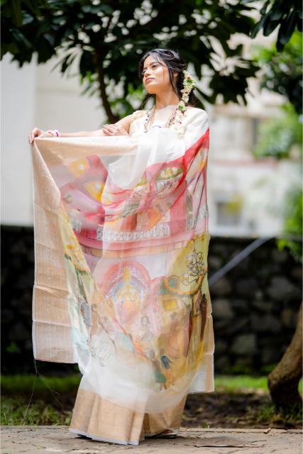 Durga Hand painted Organza Silk saree