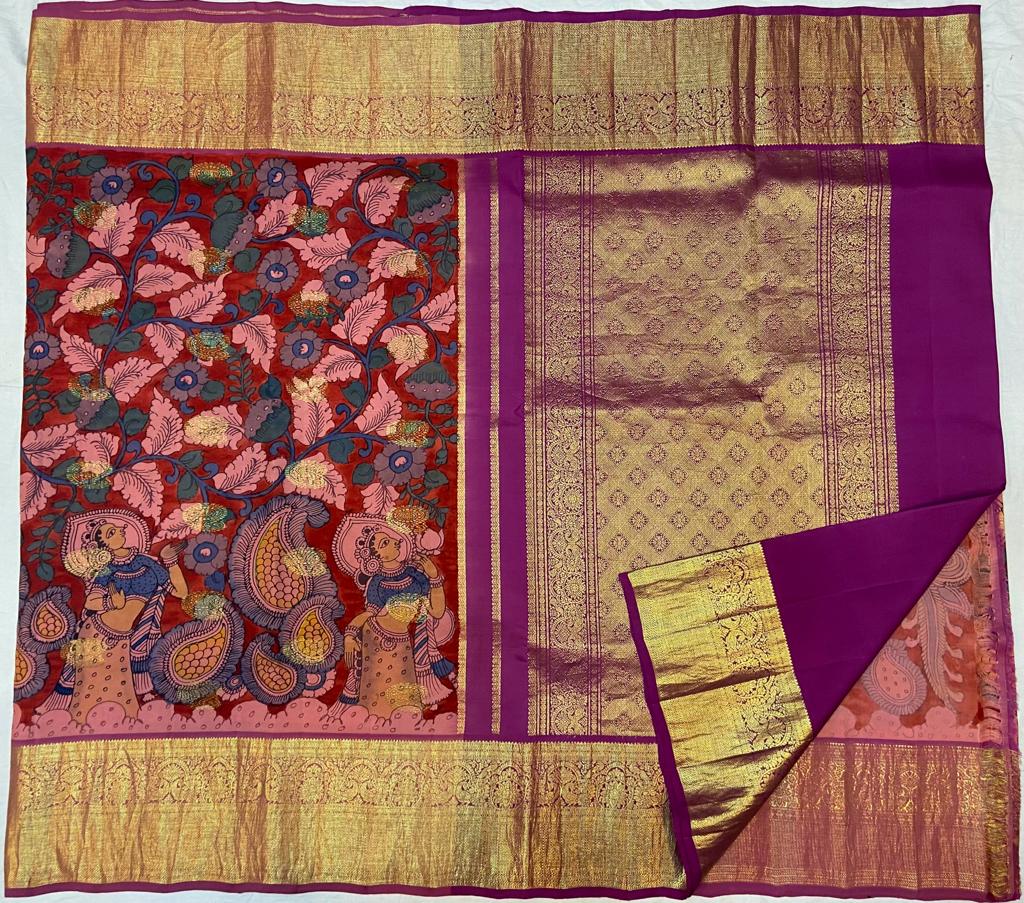 Pen Kalamkari Kanchipuram Silk sarees