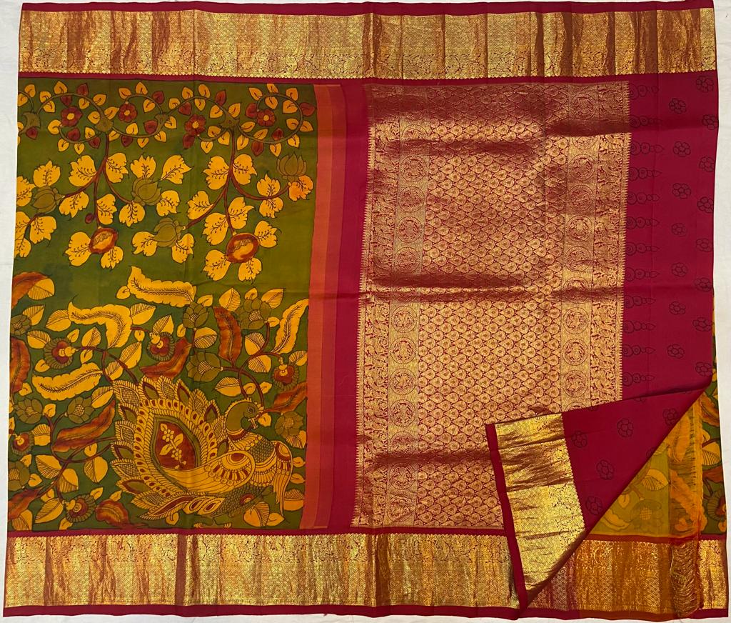 Pen Kalamkari Kanchipuram Silk sarees