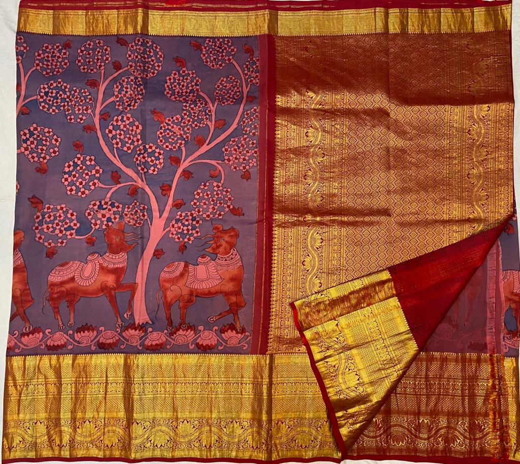 Pen Kalamkari Kanchipuram Silk sarees