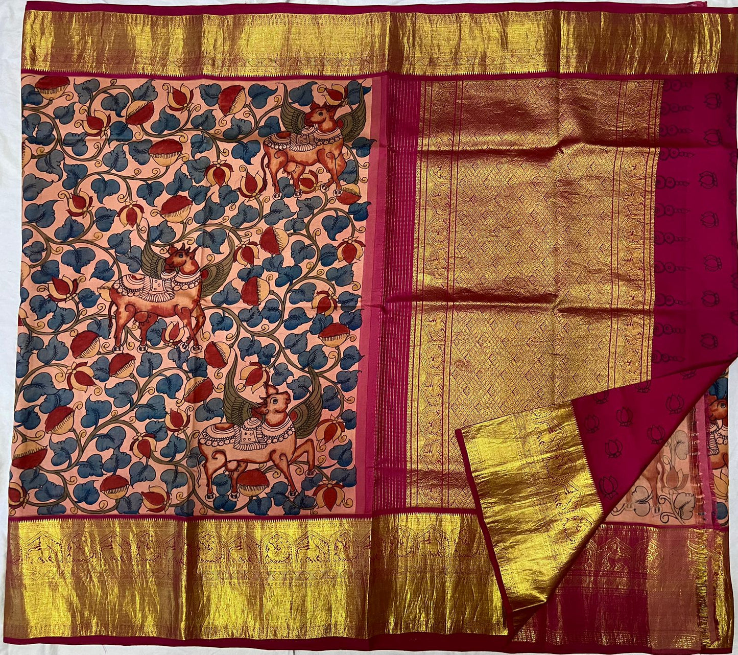 Pen Kalamkari Kanchipuram Silk sarees