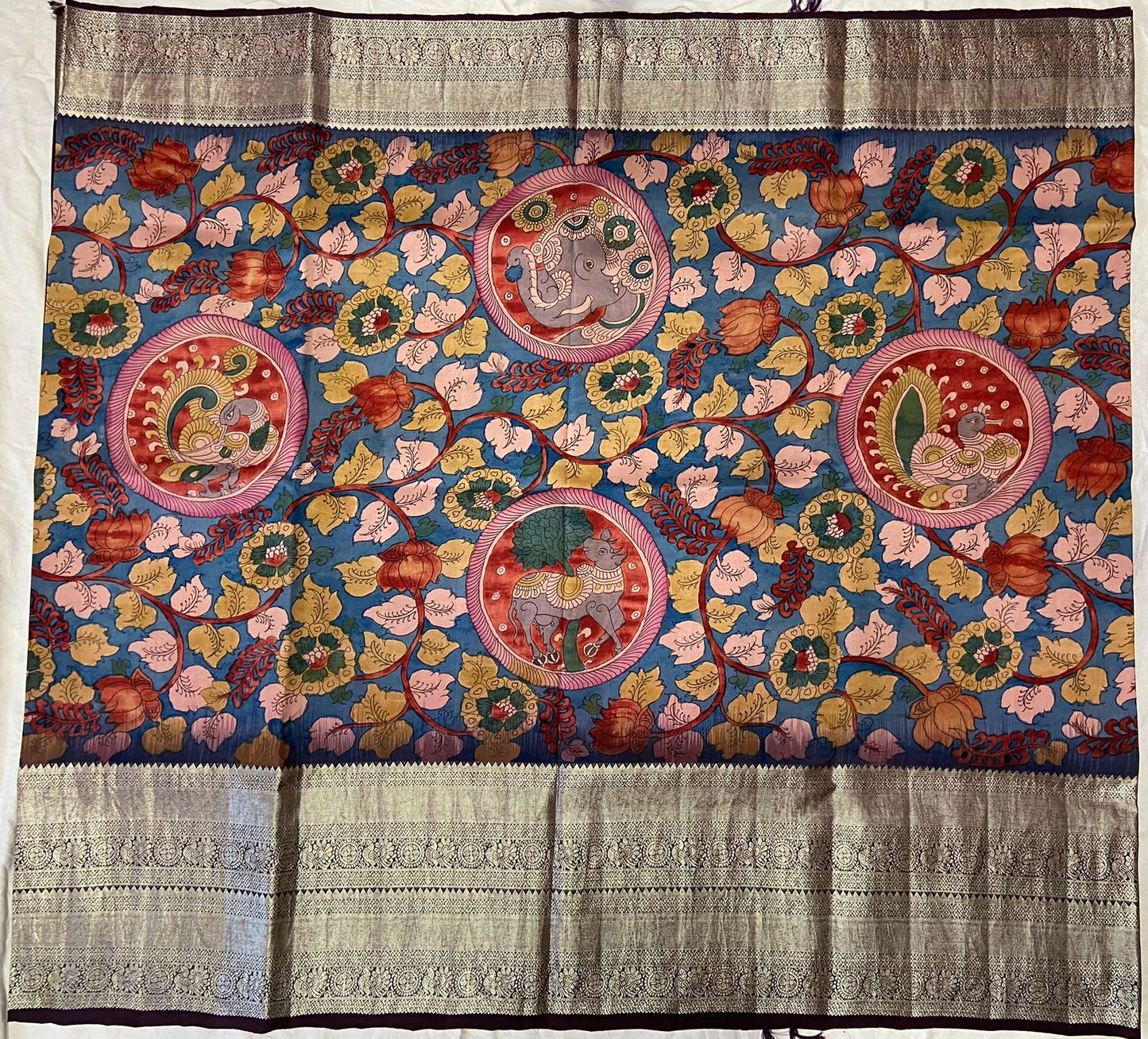 Pen Kalamkari Kanchipuram Silk sarees