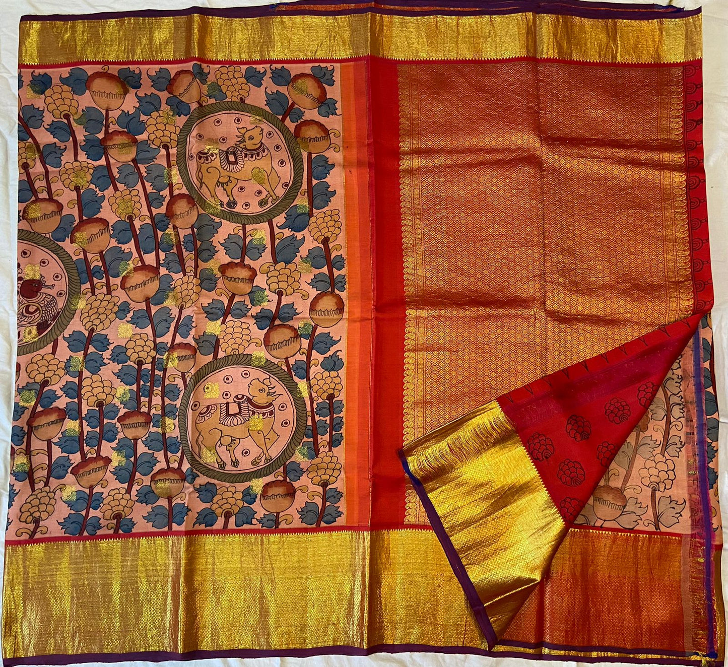 Pen Kalamkari Kanchipuram Silk sarees