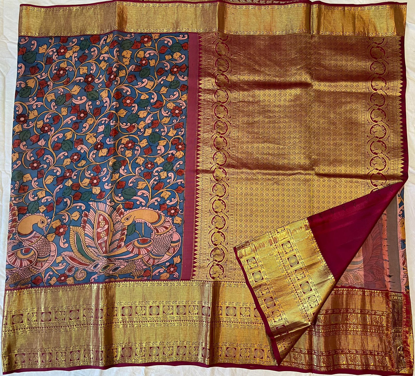 Pen Kalamkari Kanchipuram Silk sarees