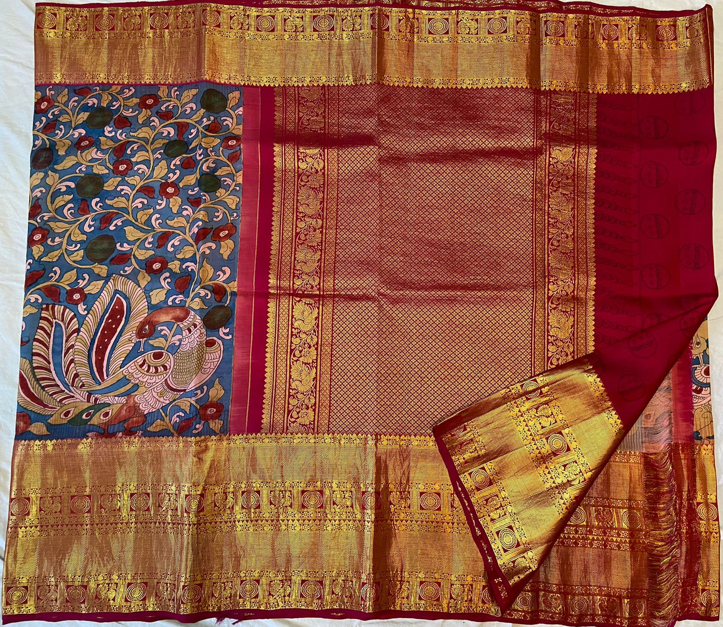 Pen Kalamkari Kanchipuram Silk sarees