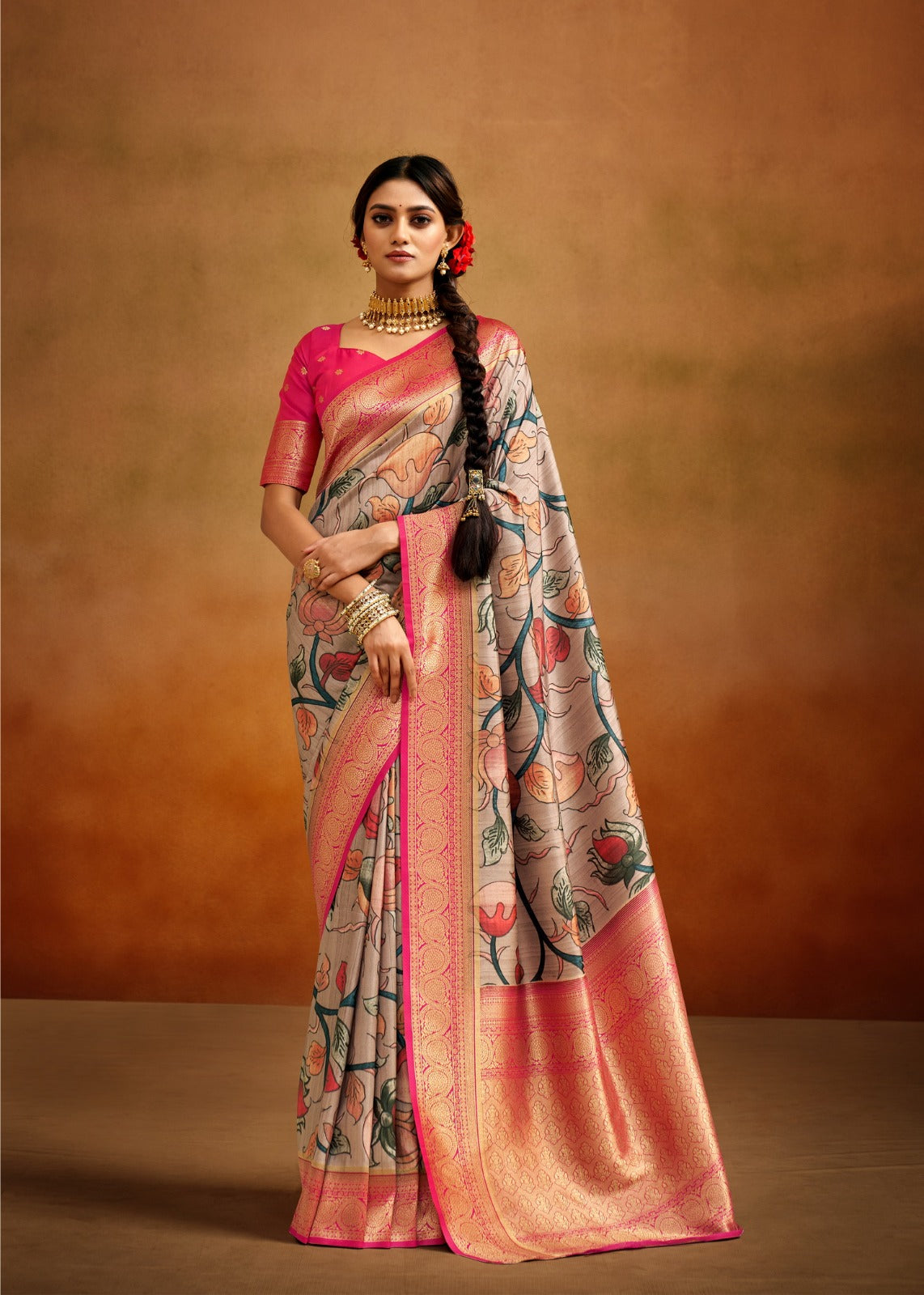 Pastel Tussar Silk kalamkari Saree