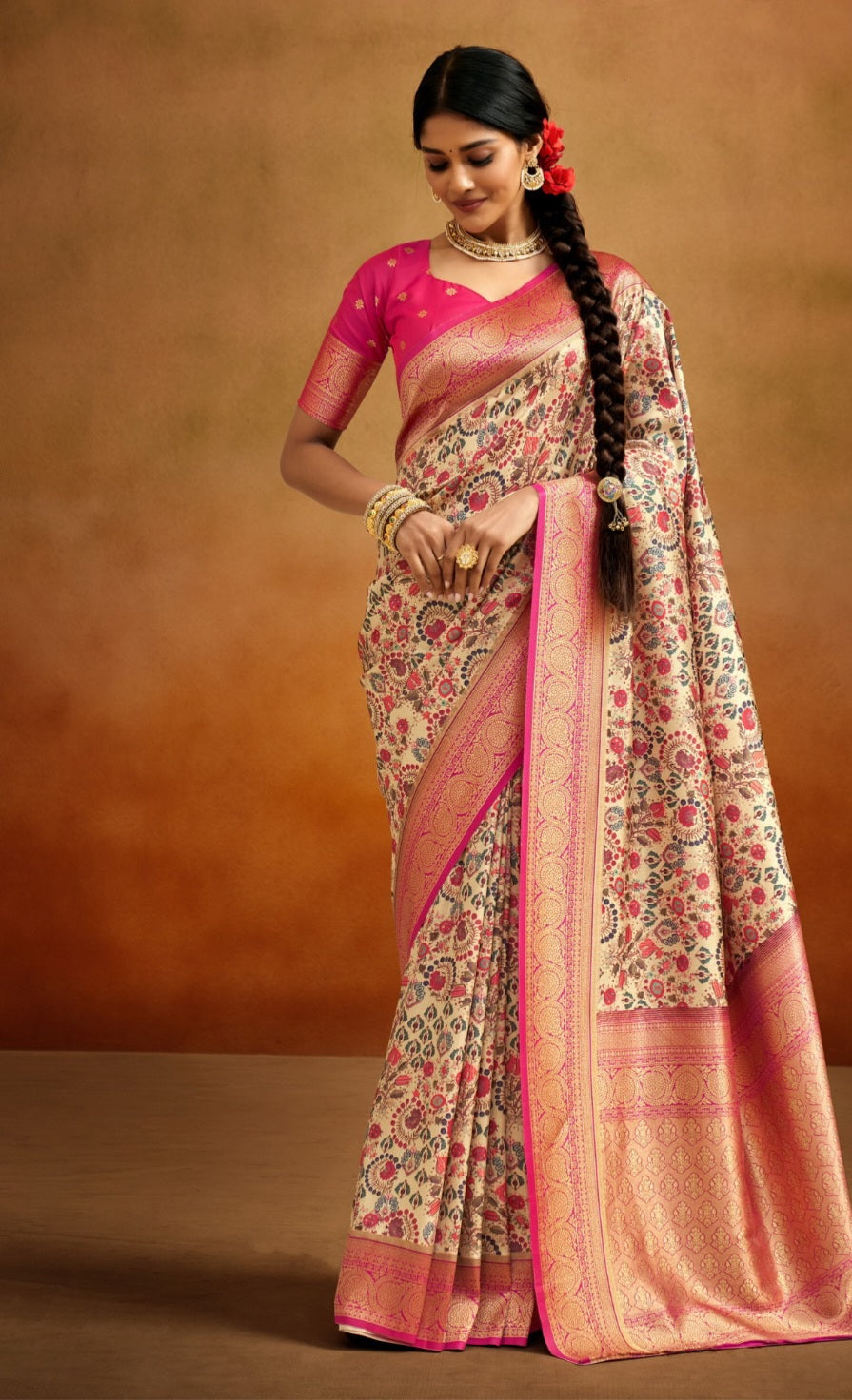 Floral tussar silk saree