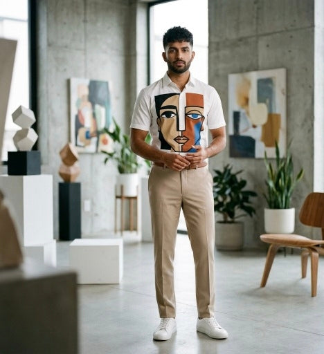 Men’s Abstract Face Luxury Cotton Shirt