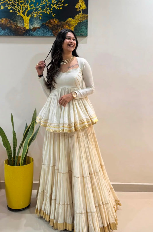 Ivory Kediya mul Cotton Lehenga Set