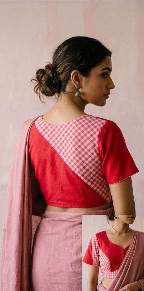 Crimson Red Glaze Cotton Readymade Saree Blouse