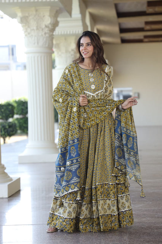 Mul Mul Cotton Lehenga Set Pastel shade